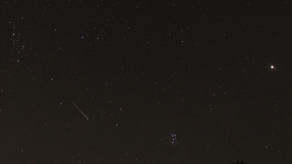 A bright, Perseid meteor.